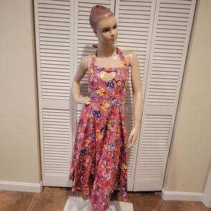 Hearts & Roses Style 3106 Pink Floral Swing Pin up Style Dress Sz 12 retro style